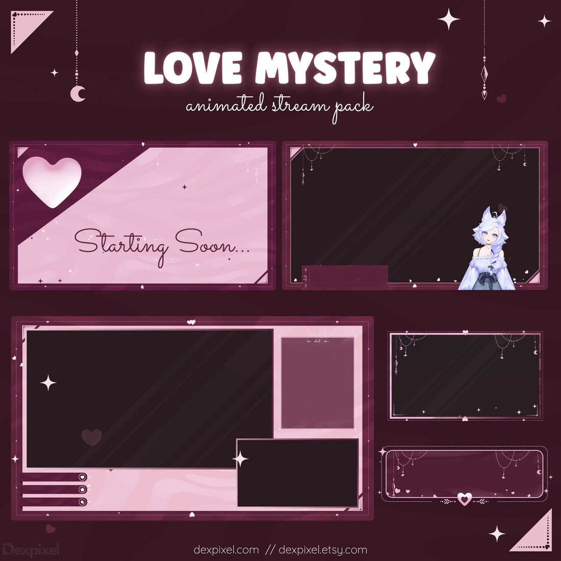 pink love mystery animated stream pack