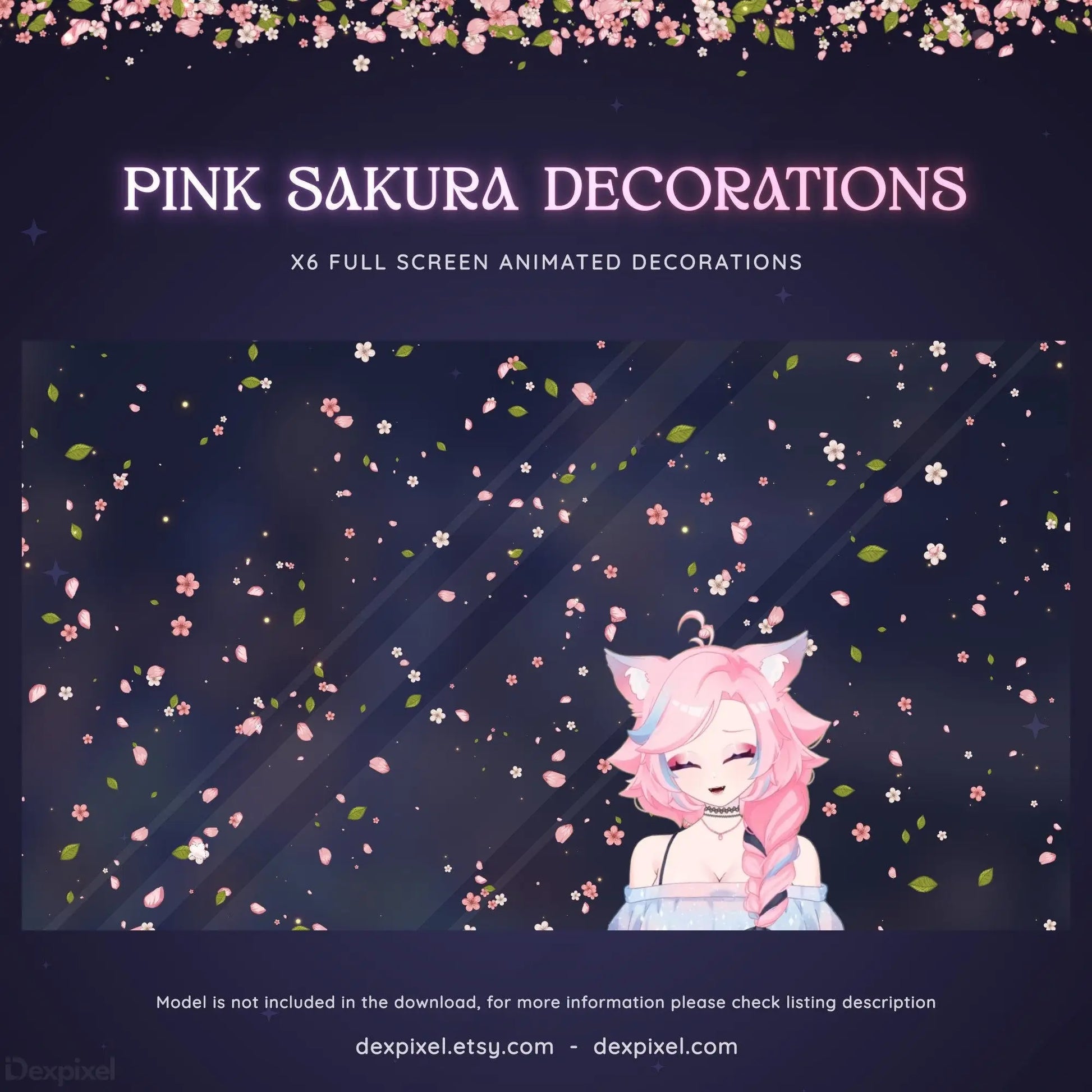 pink white cherry blossom vtuber overlay