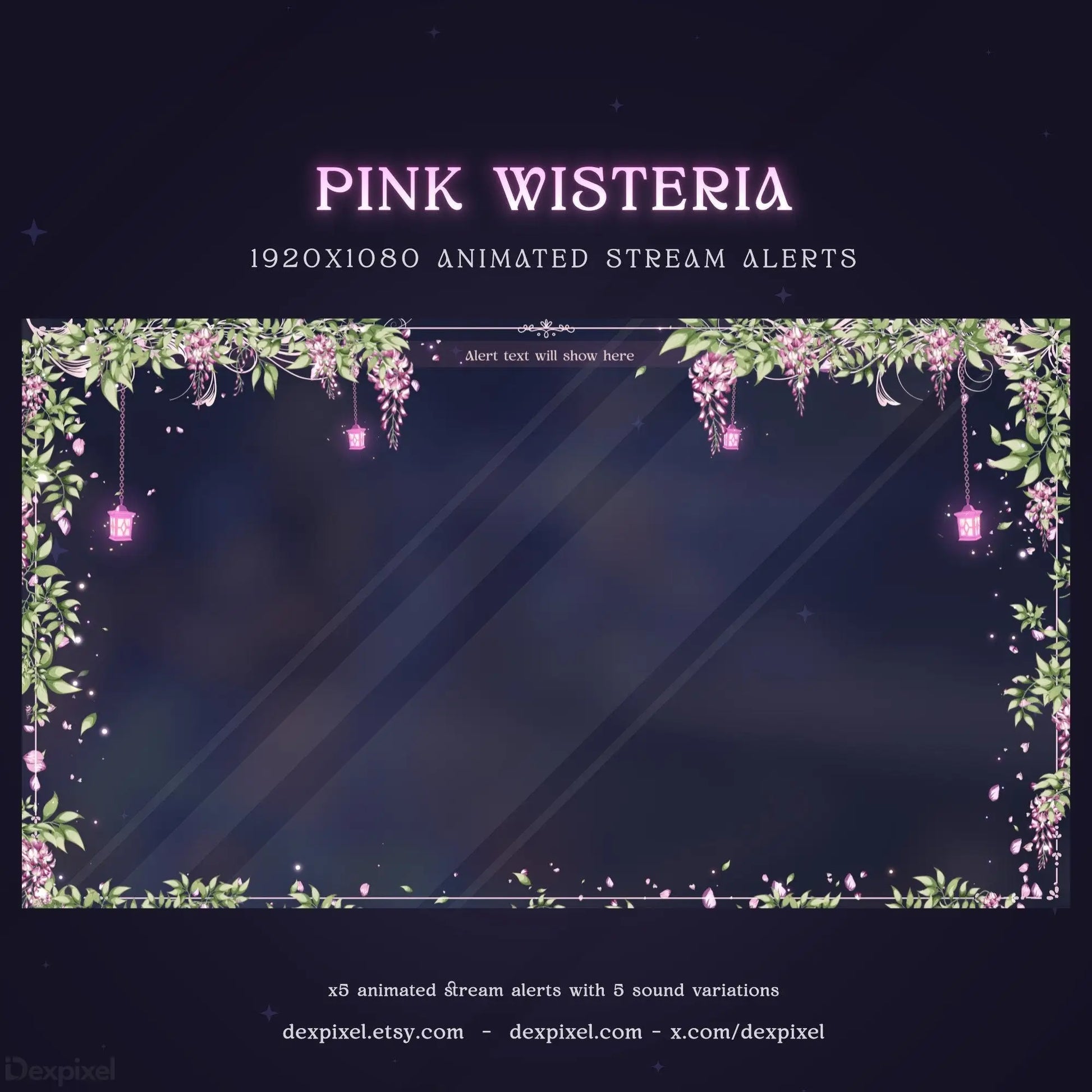 pink wisteria blooming animated stream alert