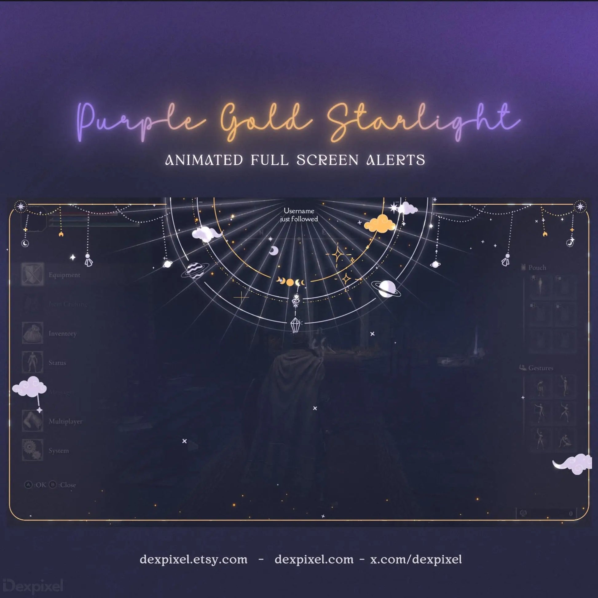 purple gold starlight animated stream alert full screen