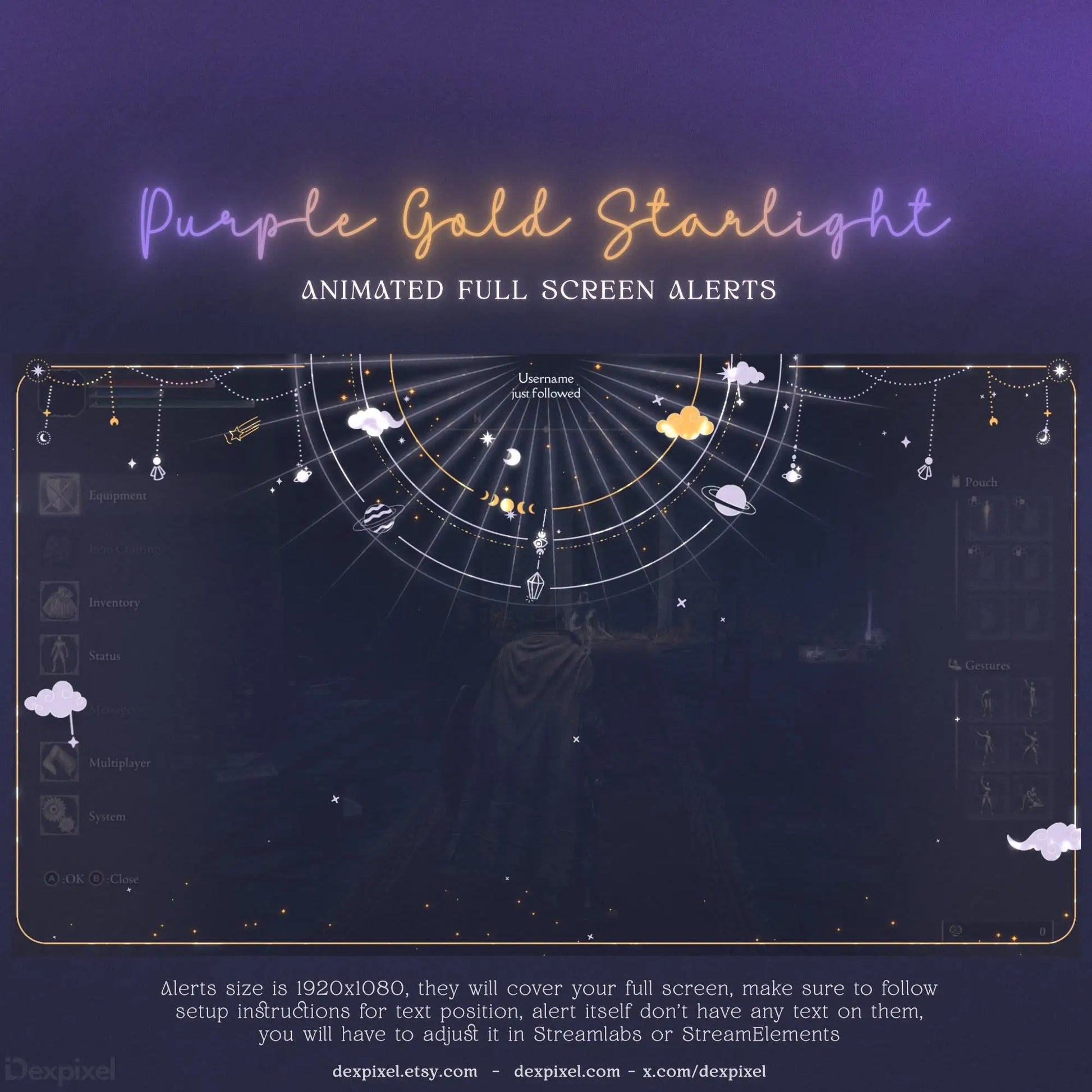 Purple Gold galaxy-planet-twitch-stream-alert-with-animation
