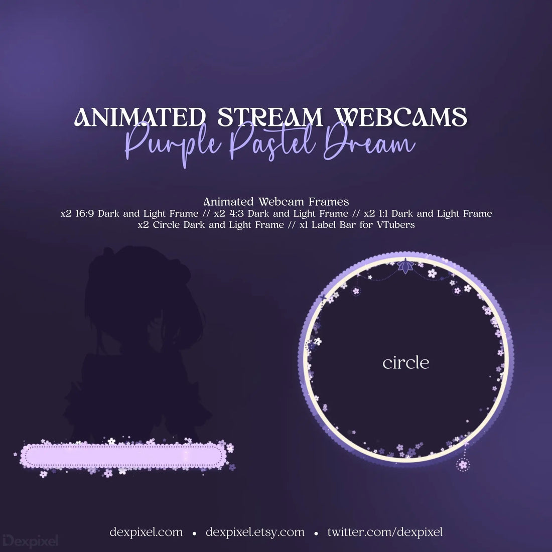 Stream overlay template with purple cute animated borders and pastel dream webcam frames