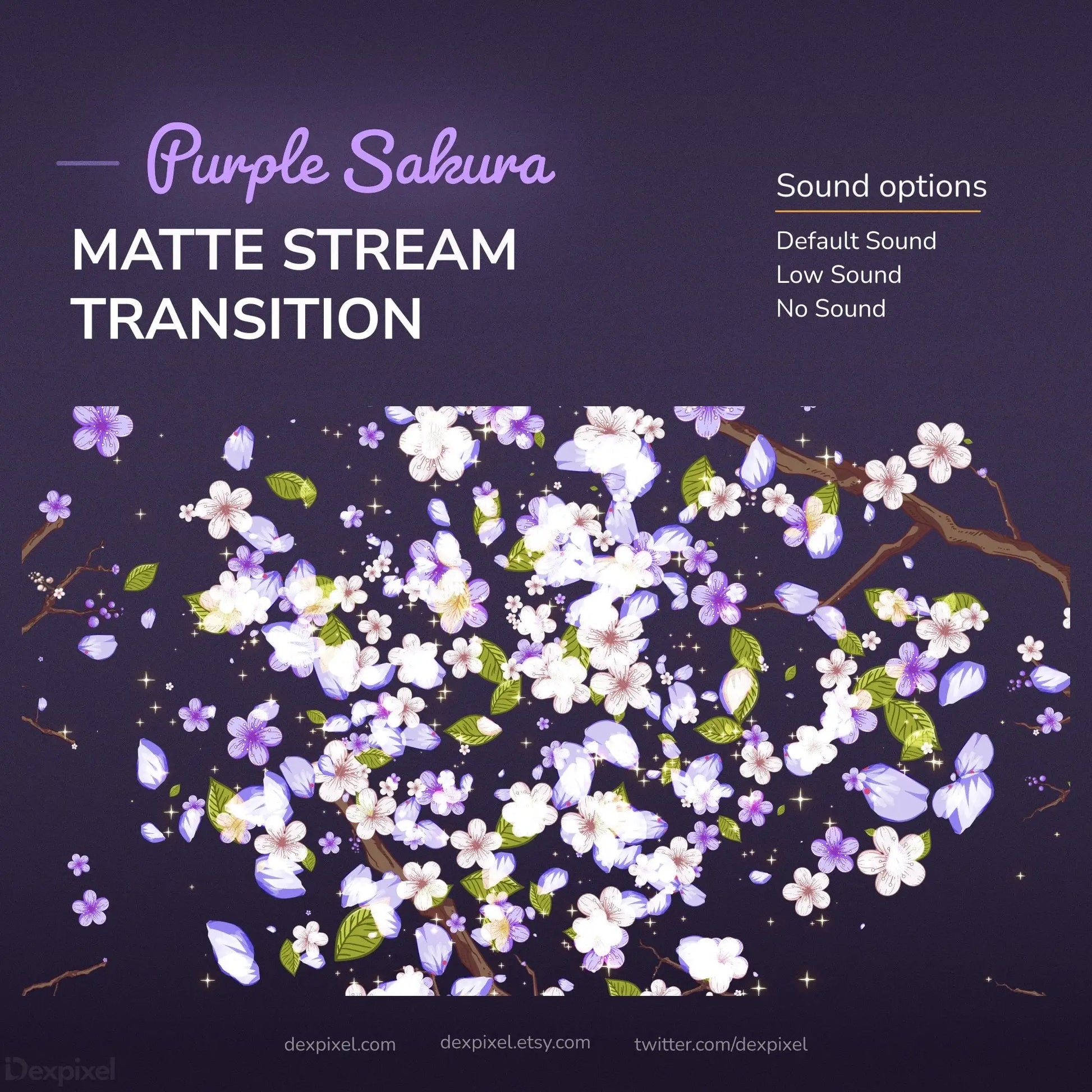 Purple sakura matte stream transition with sound options.