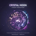 Glowing spiral crystal moon design with purple and blue luminescent effects.