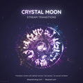 Glowing spiral design with mystical symbols and ’Crystal Moon’ text in purple and white tones.