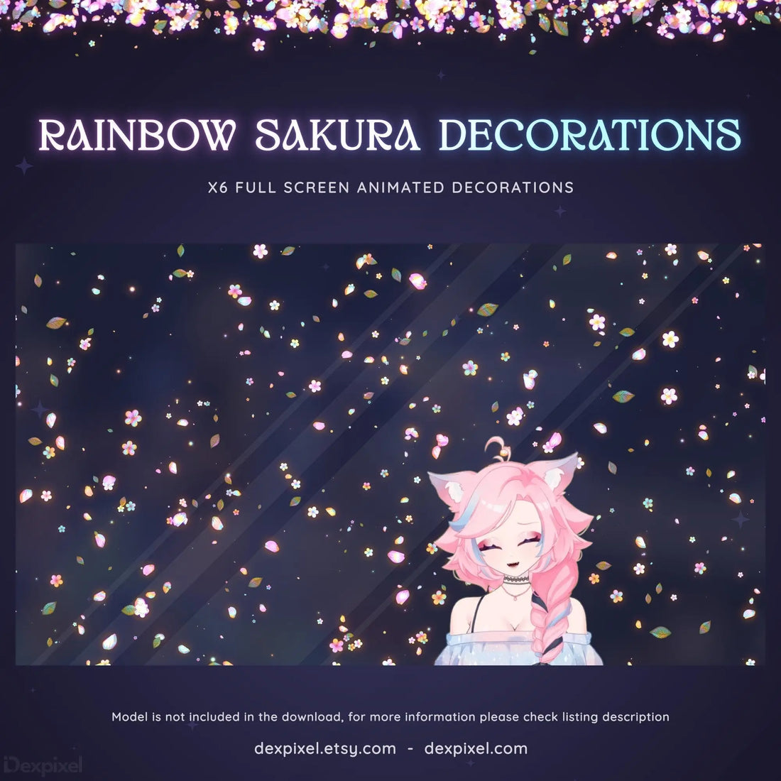 rainbow white sakura cherry blossom stream decoration
