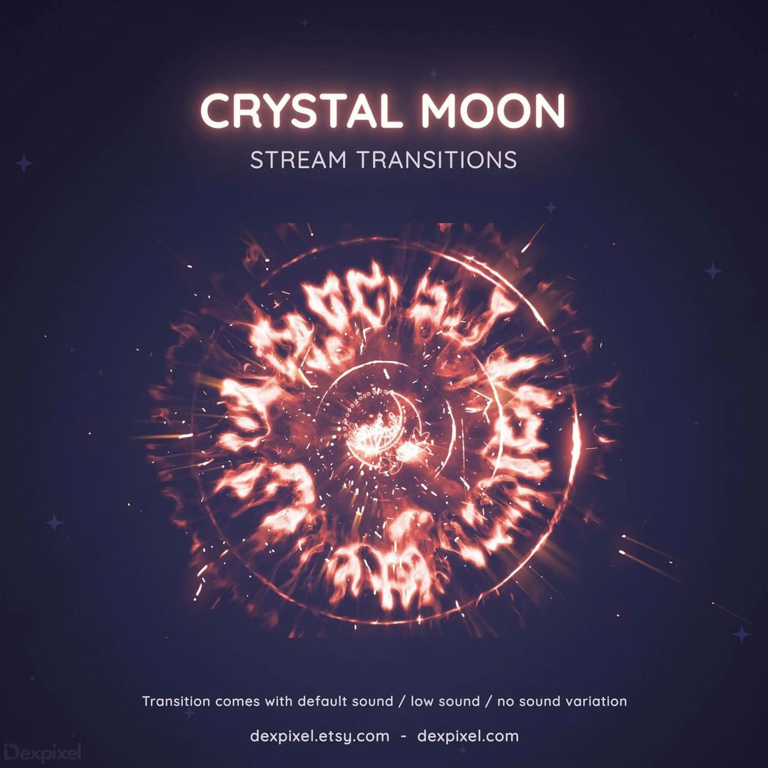 Glowing pink spiral design with geometric crystal patterns and moon-themed symbols arranged in a circular formation.