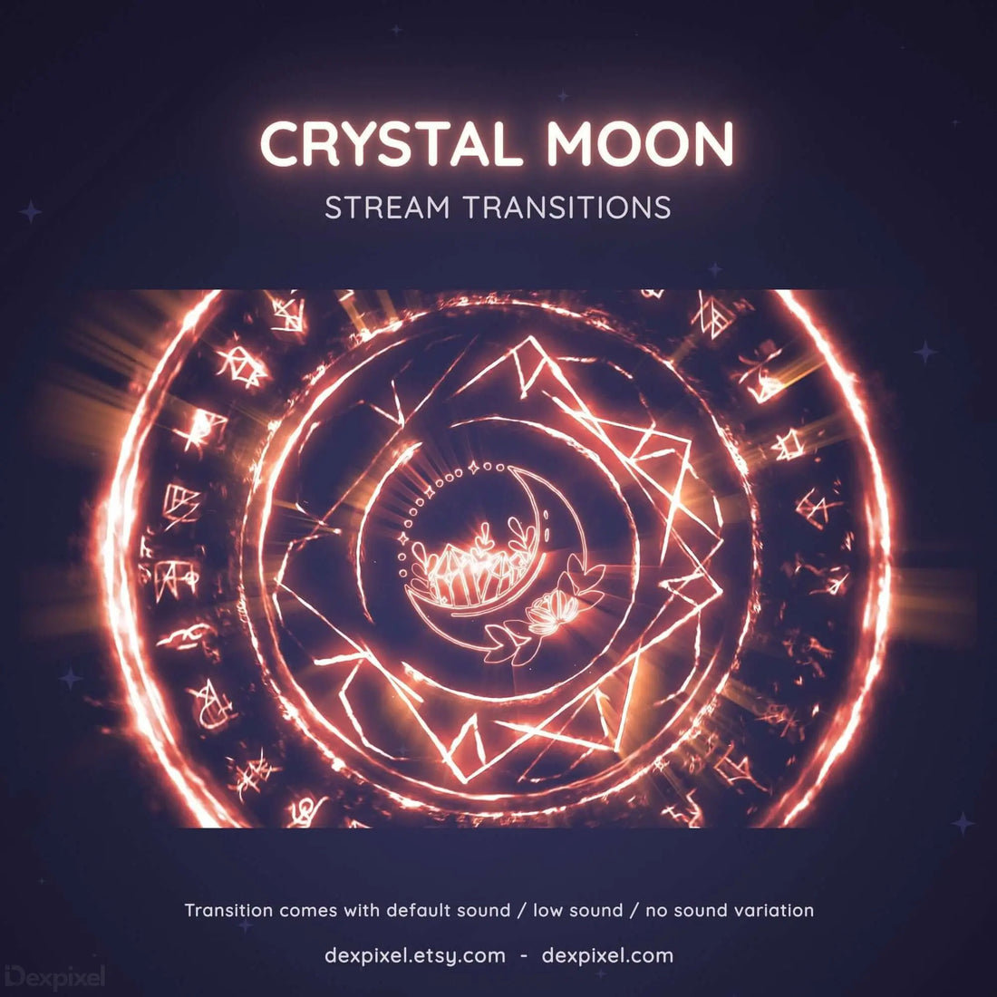 Glowing pink spiral design with geometric crystal patterns and moon-themed symbols arranged in a circular formation.