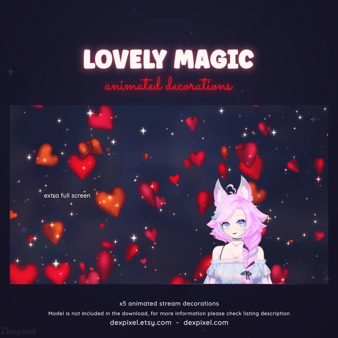 Red Hearts Animated Stream Decorations for Twitch & Vtuber | Dexpixel