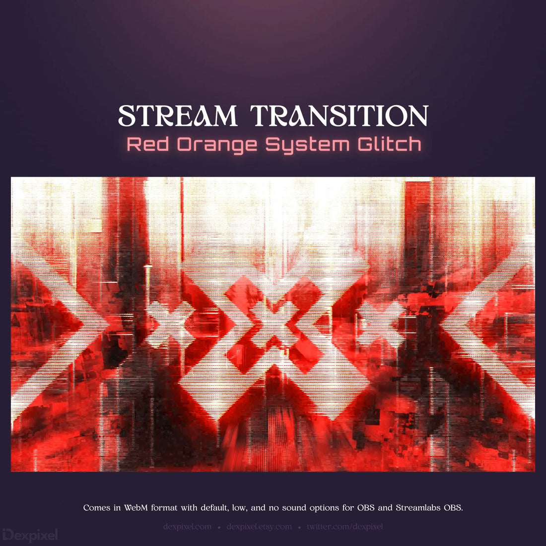 Red and white glitch stream transition.