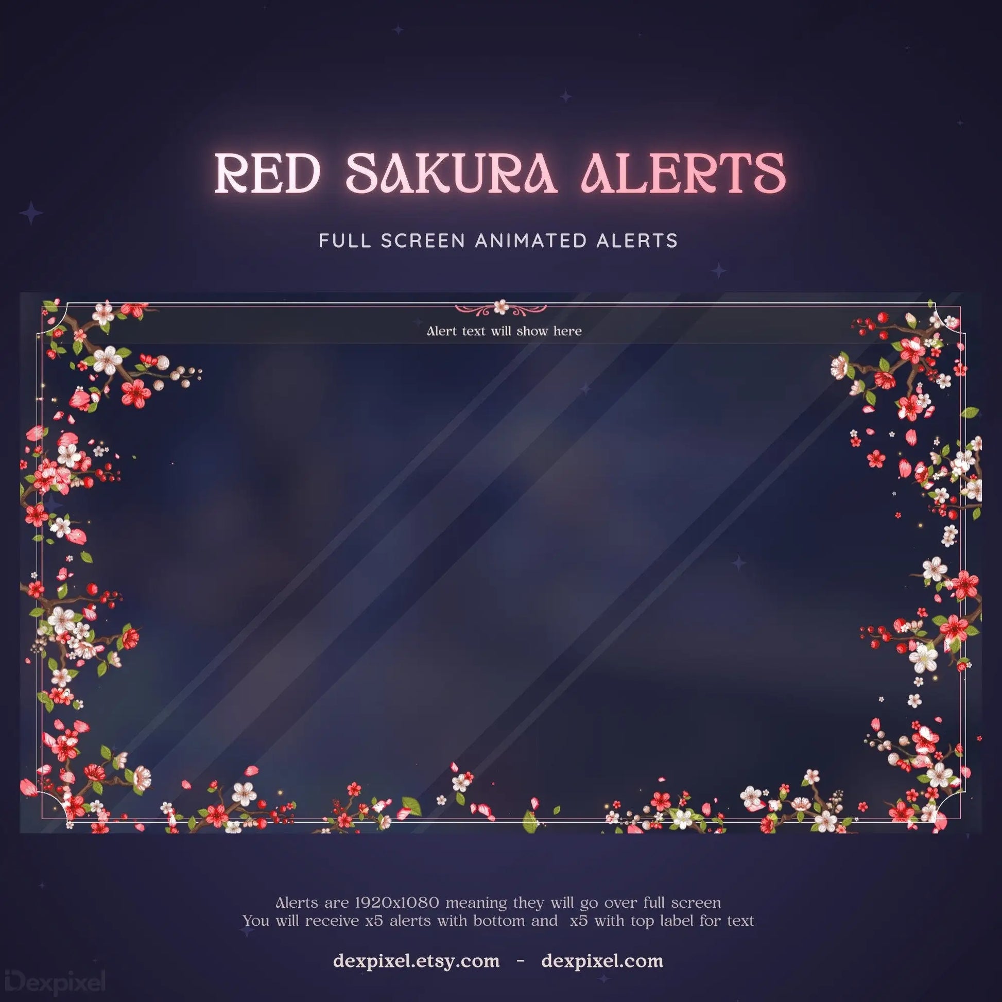 Red bloom aesthetics floral animated alert for twitch