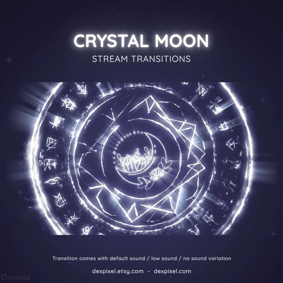 Glowing circular spiral design with crystalline geometric patterns and mystical symbols.