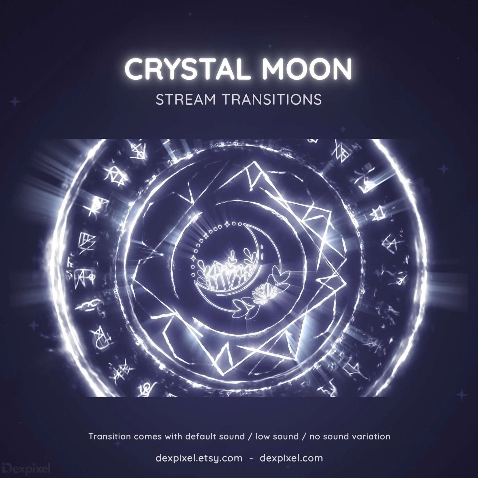 Glowing circular spiral design with crystalline geometric patterns and mystical symbols.
