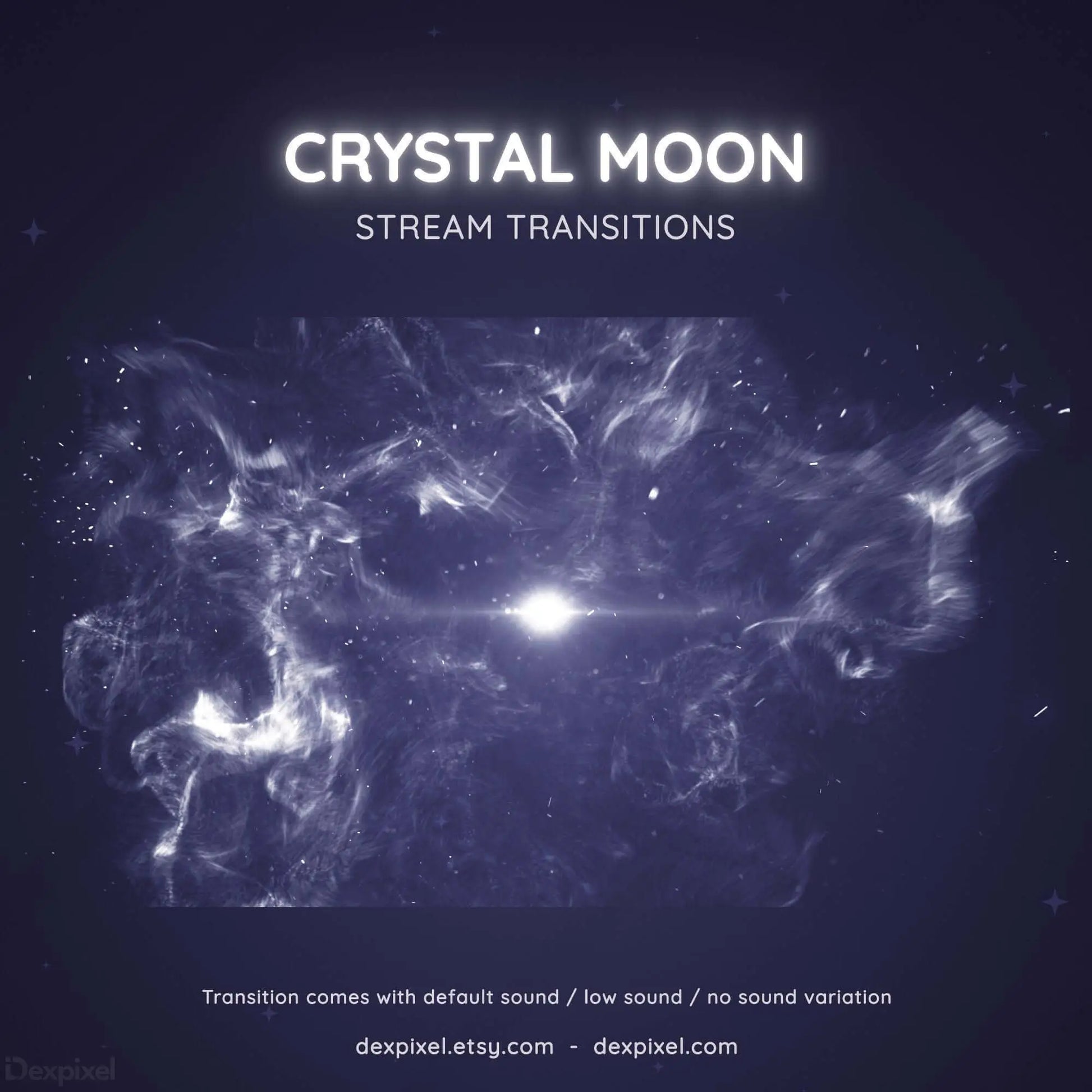 Glowing crystalline moon shape formed by swirling ethereal mist and light particles.
