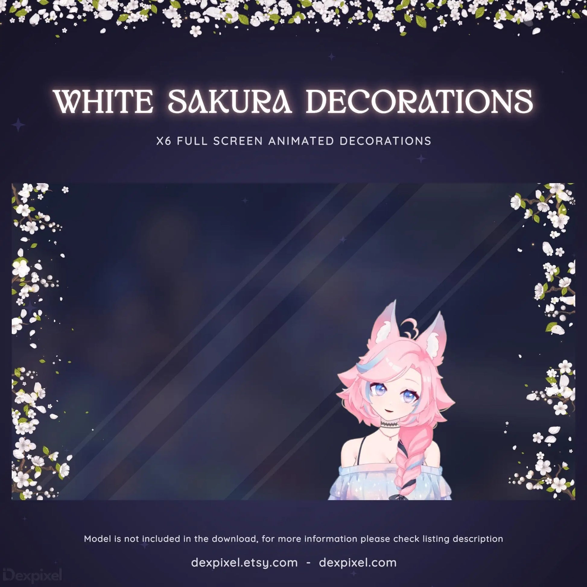 white sakura flowers stream overlay decoration
