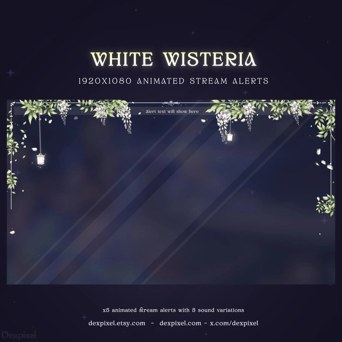 white wisteria blooming animated stream alert