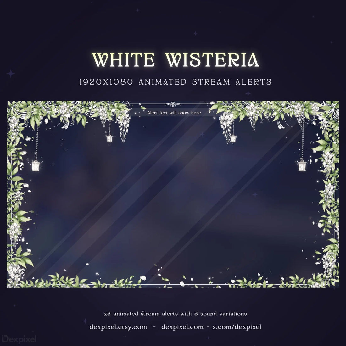 white wisteria blooming animated stream alert