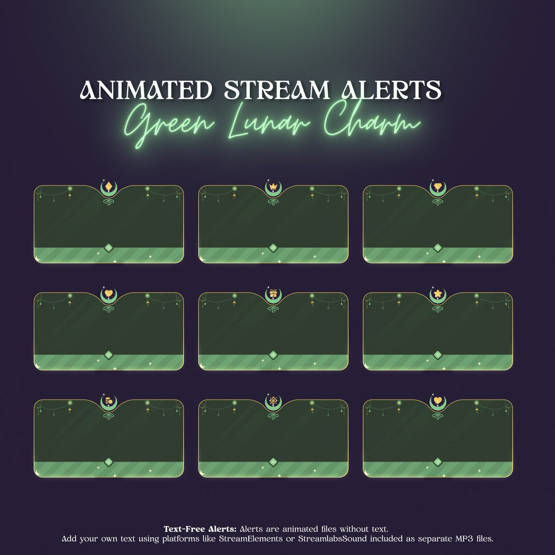 Green Lunar Charm Stream Alerts - Animated Alerts