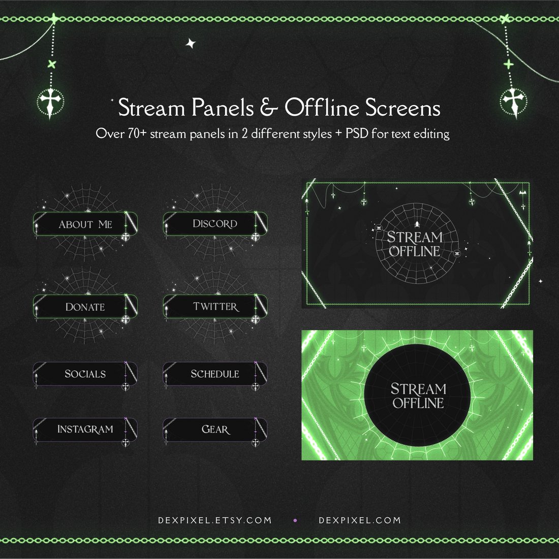 Green Dark Goth Animated Stream Pack