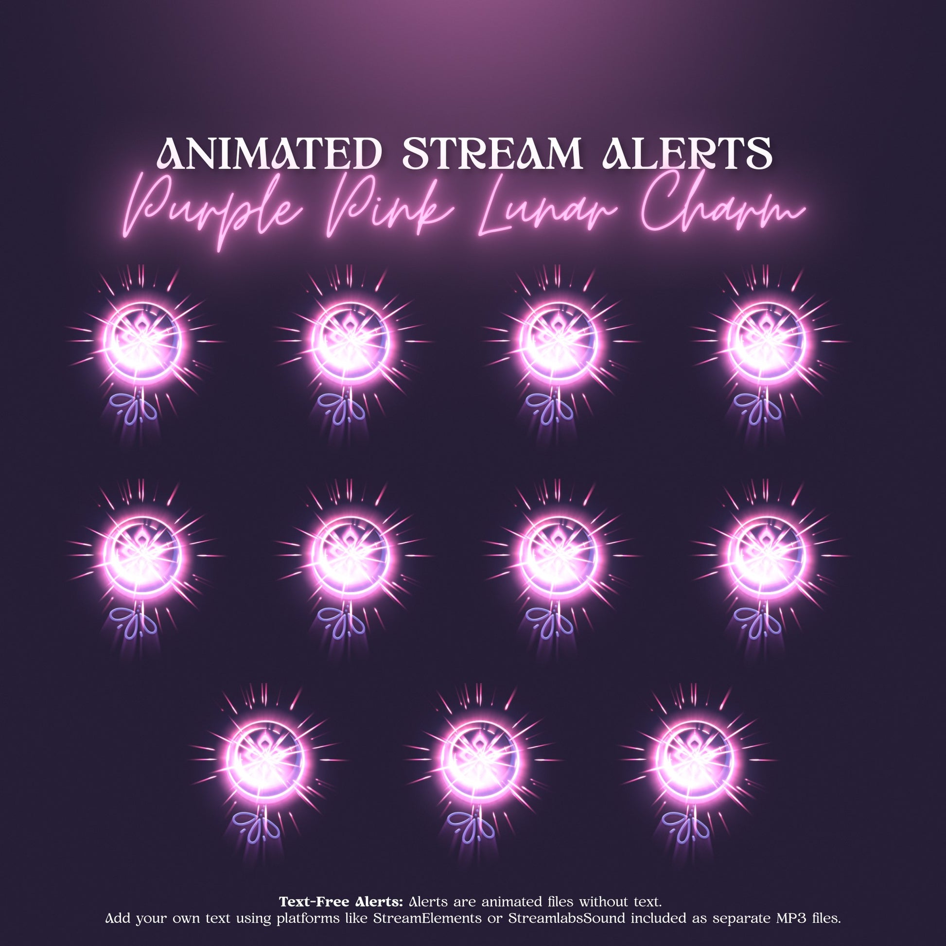 purple lunar animated alerts for StreamElements setup