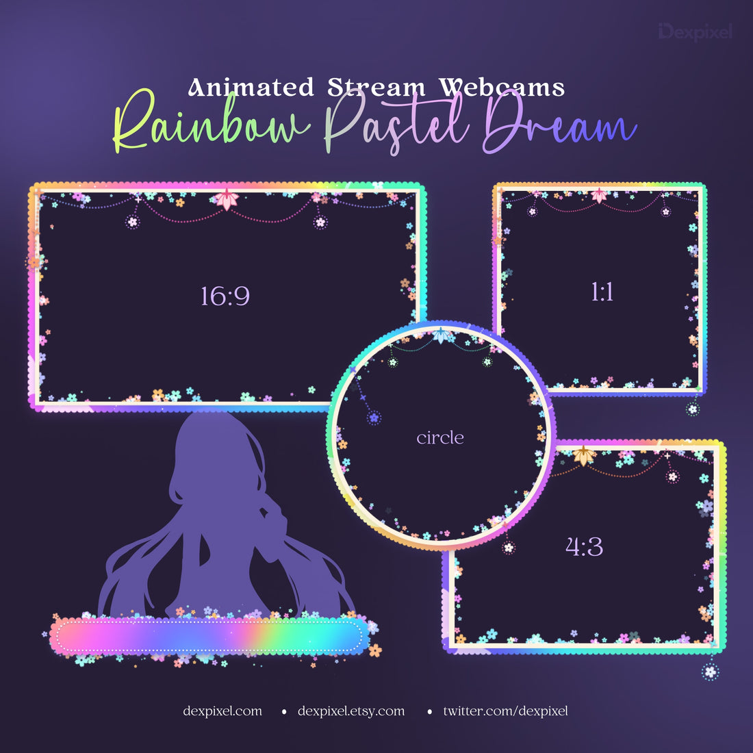 Rainbow floral celestial animated webcam overlay