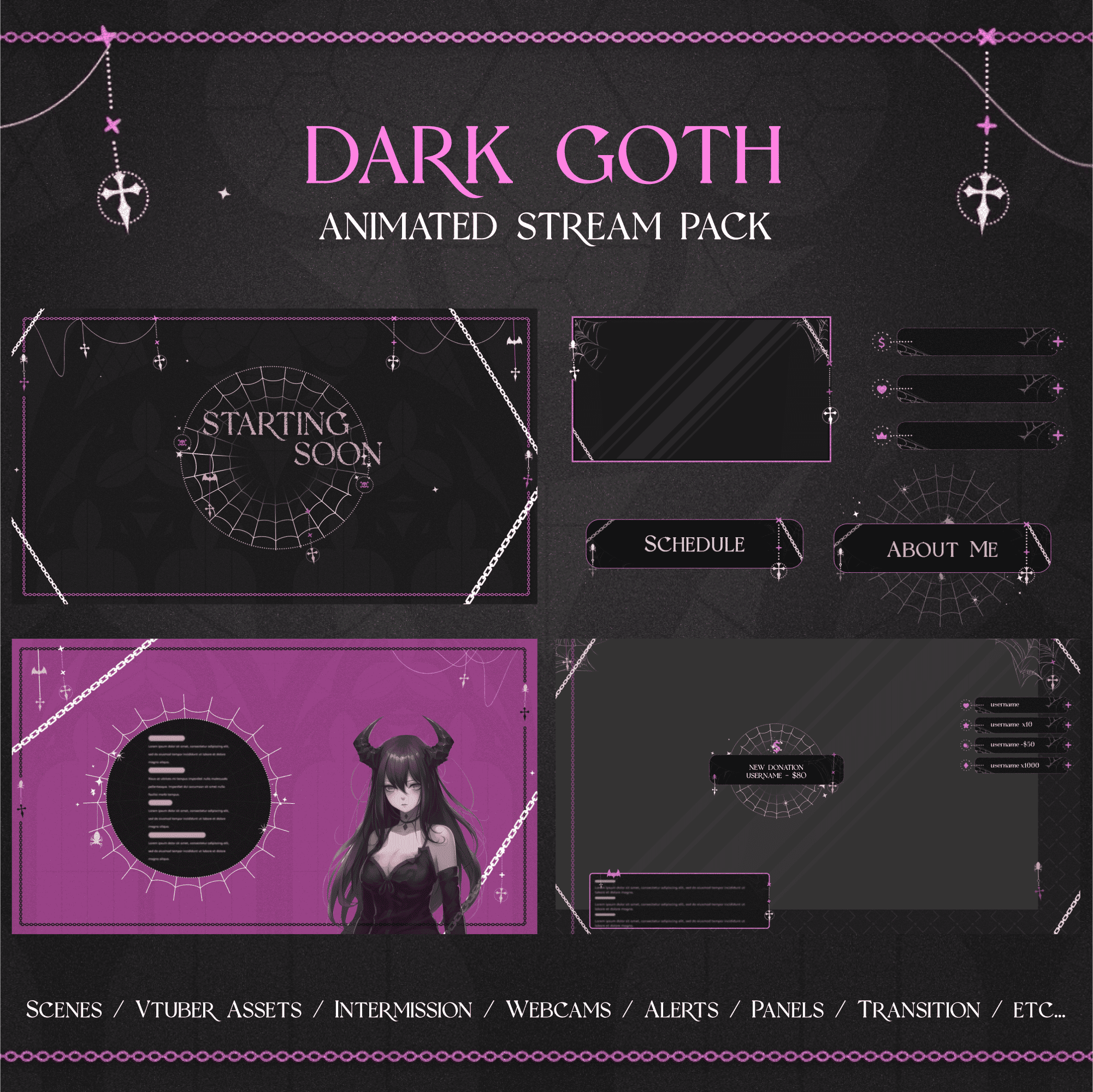 Pink Dark Goth Animated Stream Pack