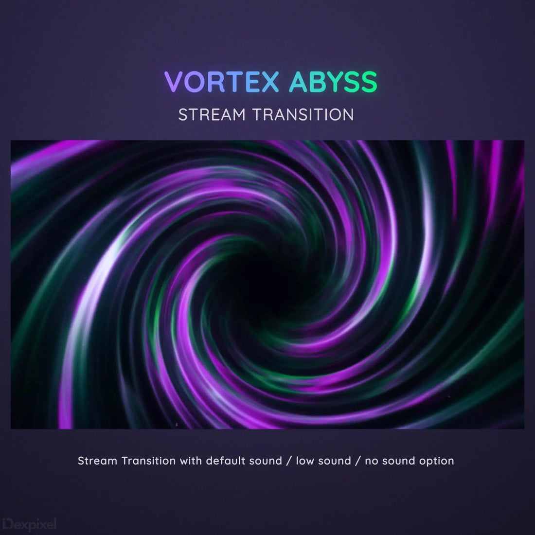 Swirling green and purple vortex effect with radiating light beams.