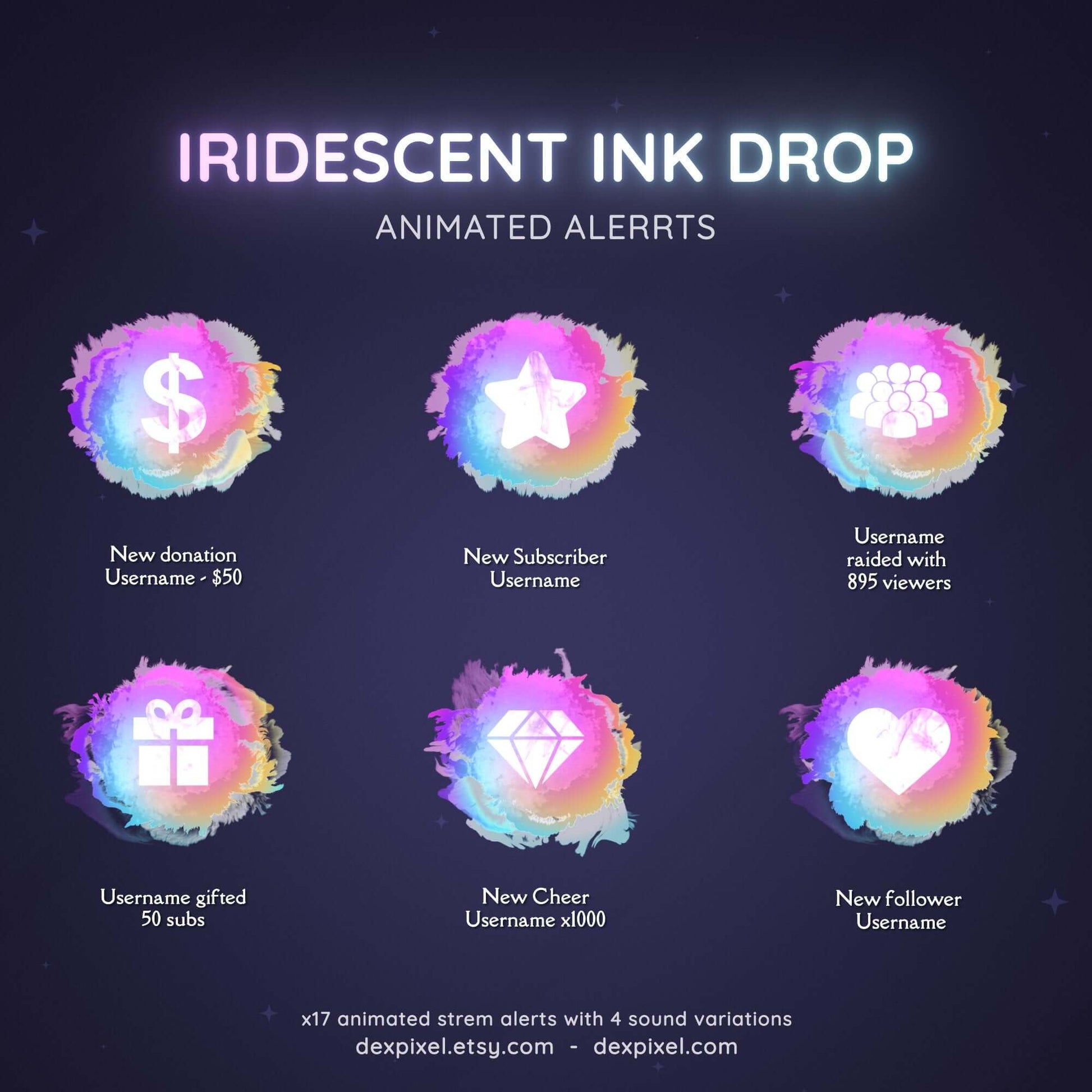 white iridescent twitch alerts animated stream notifications
