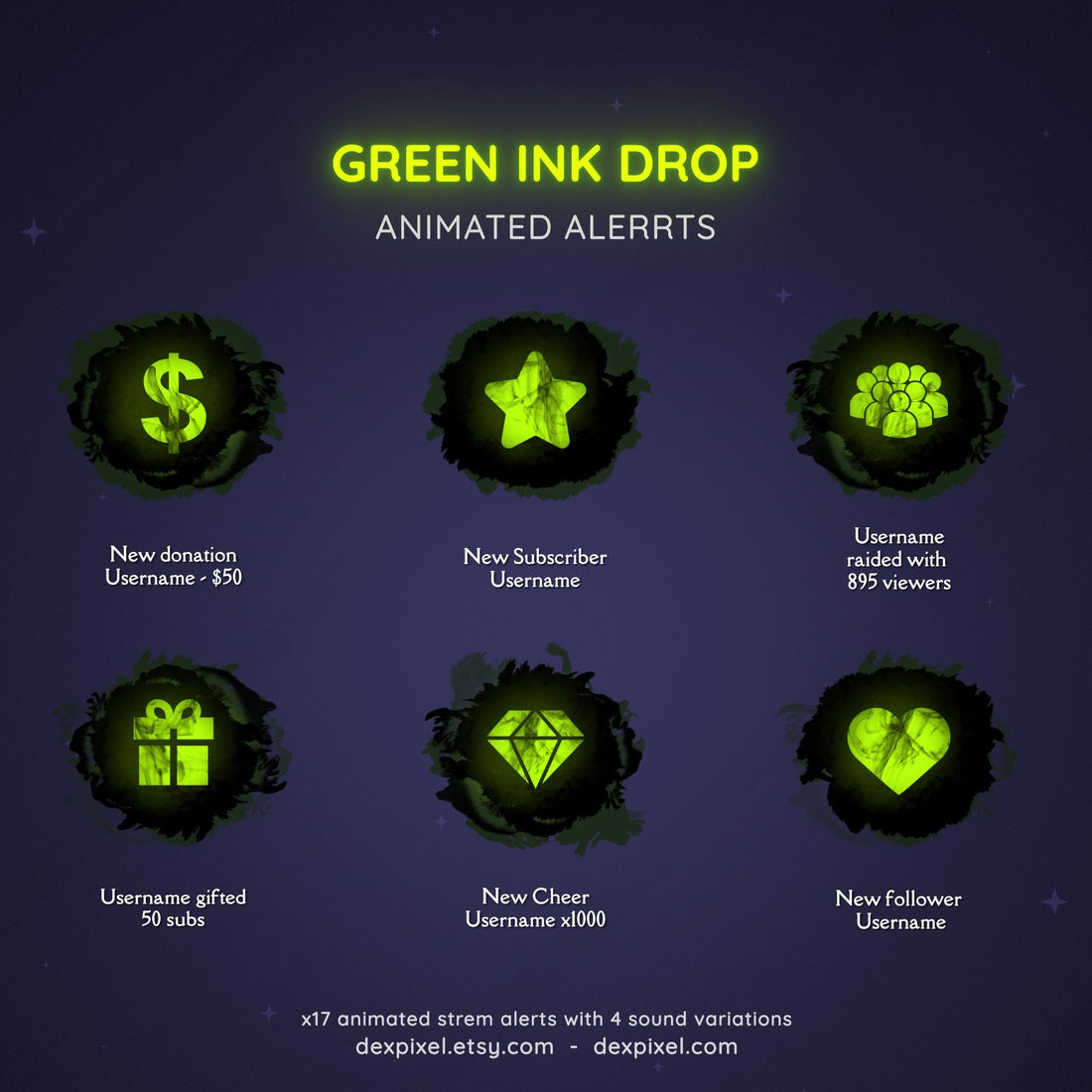 black green ink drop animated stream alerts
