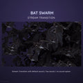 Dark silhouettes of bats flying in a swarm animation overlay for streaming transitions.