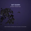 Dark silhouettes of bats flying in a swarm formation.