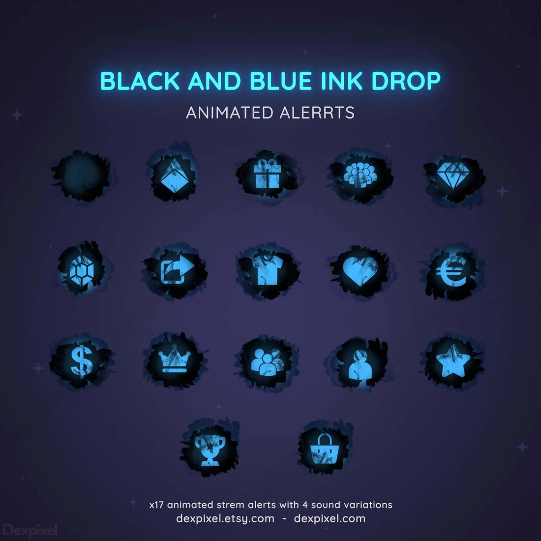 black blue ink drop animated stream alerts
