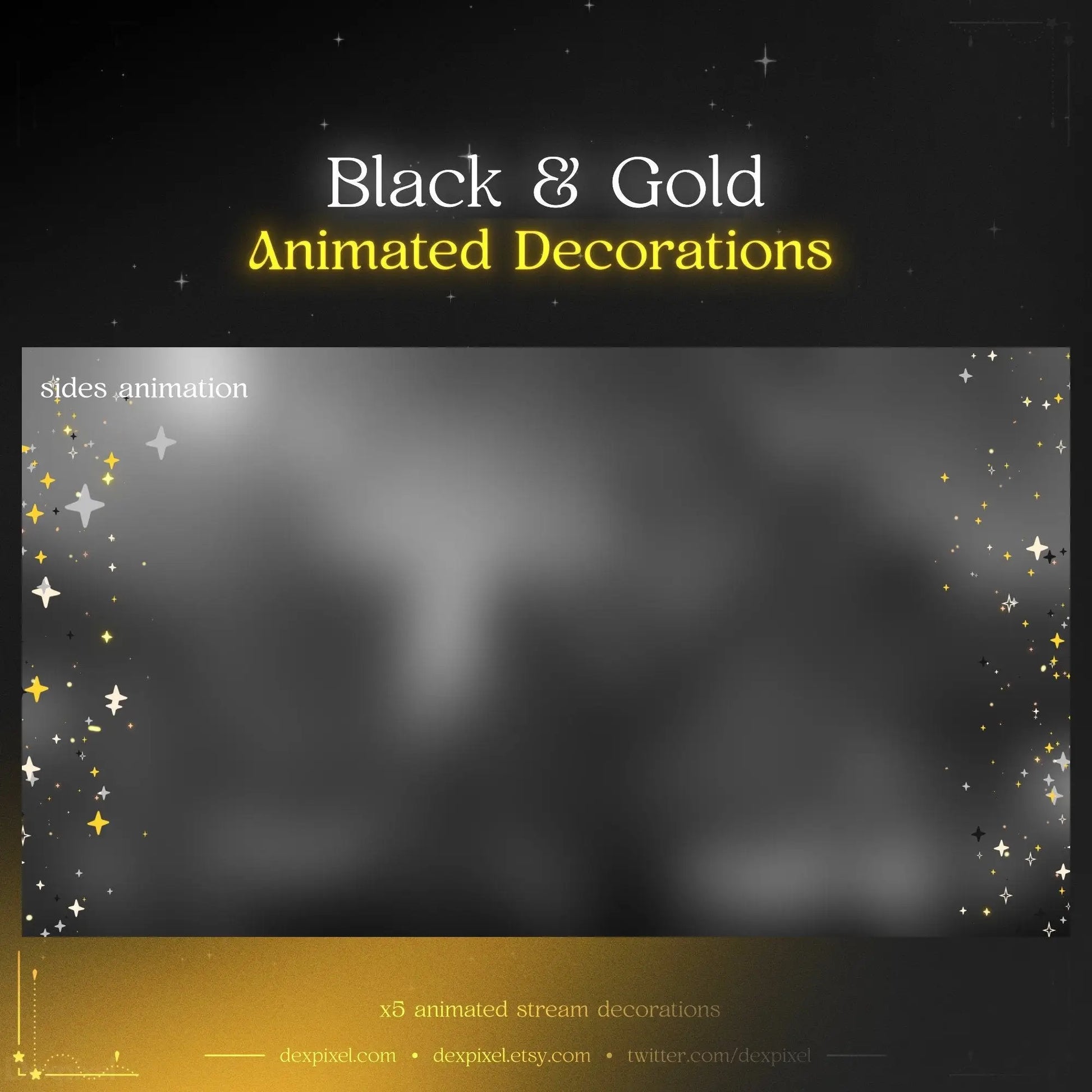 Black and gold animated decorative border with sparkles for gold stars stream decorations