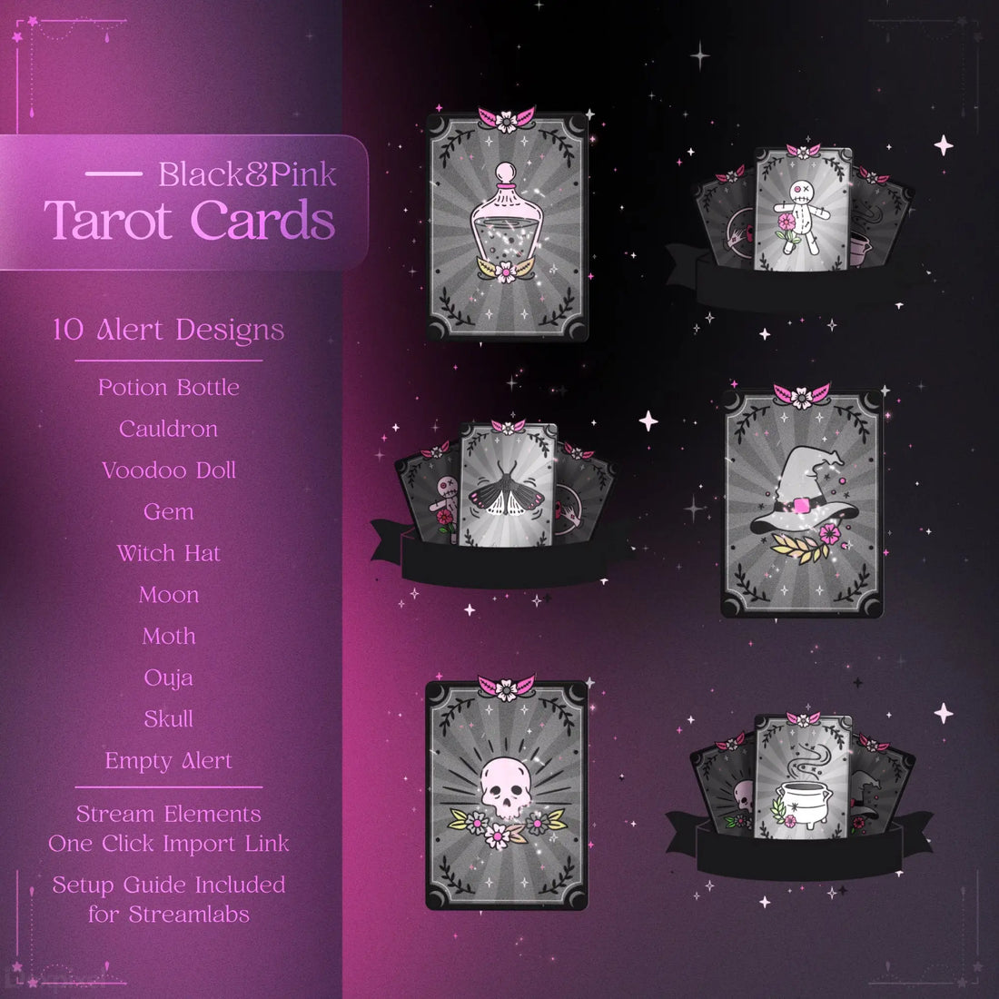 black pink tarot cards stream alerts