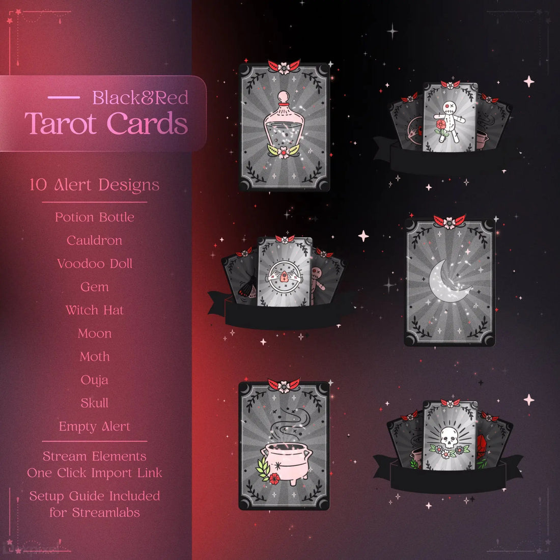 black red tarot cards stream alerts