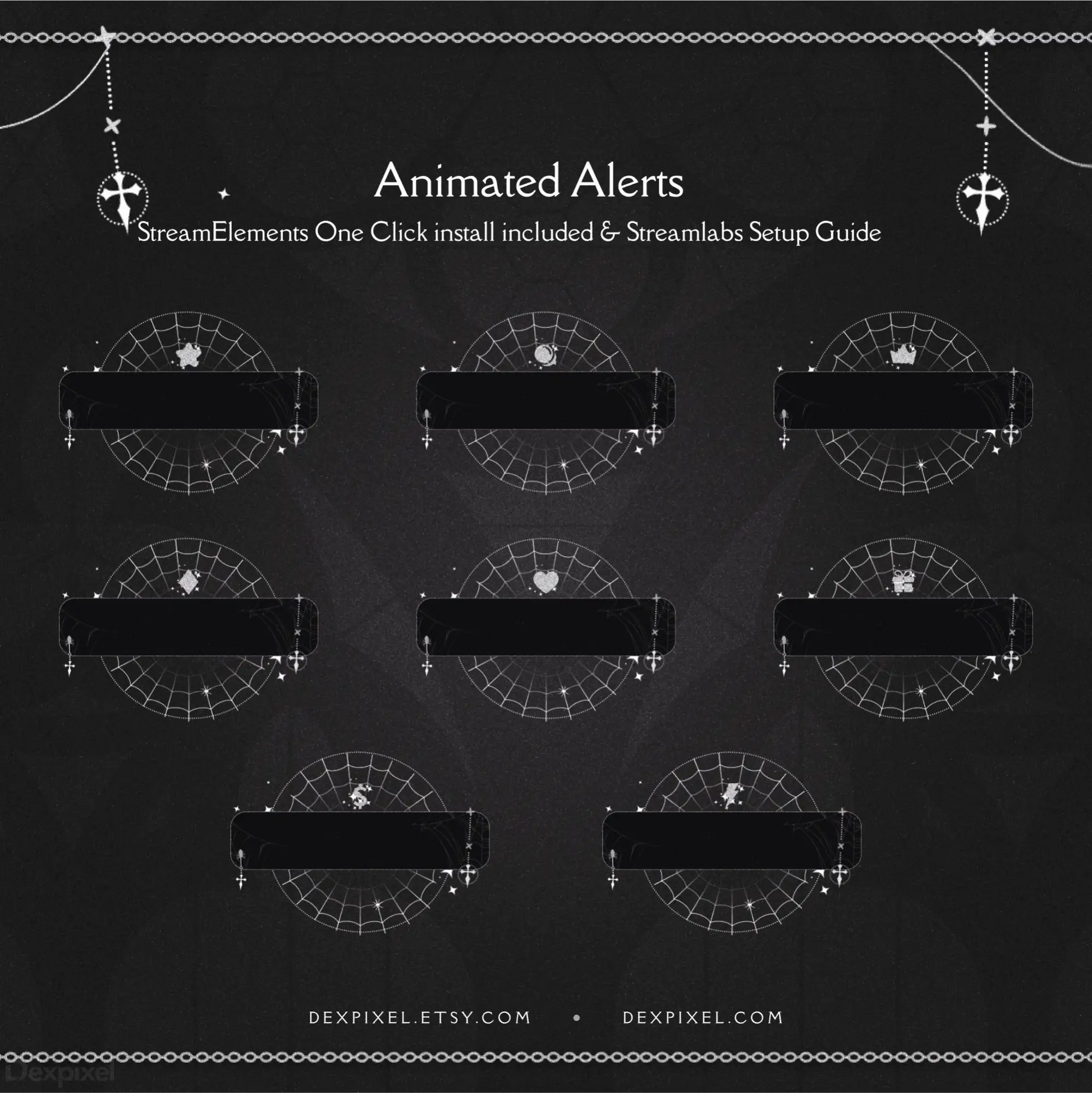 Set of nautical-themed animated alert overlays with semicircular designs and anchor decorations.