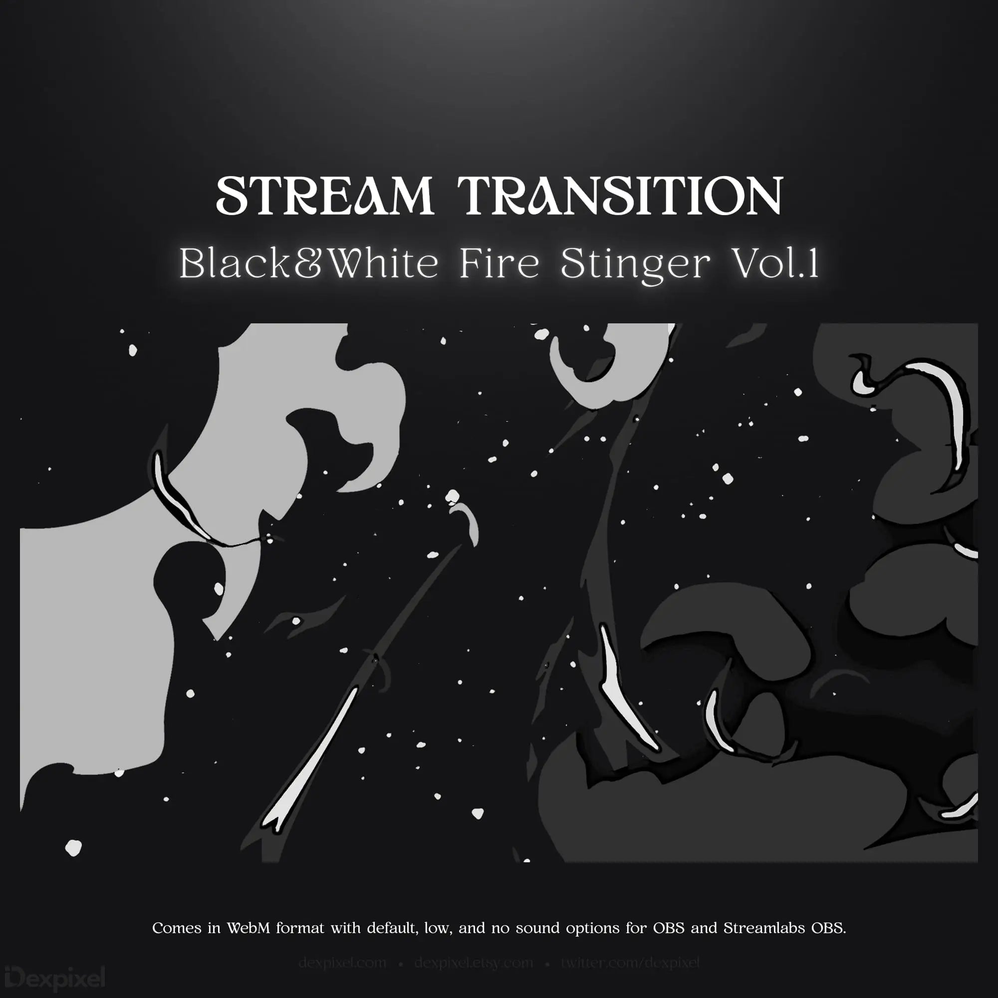 Black and white fire stream transition.