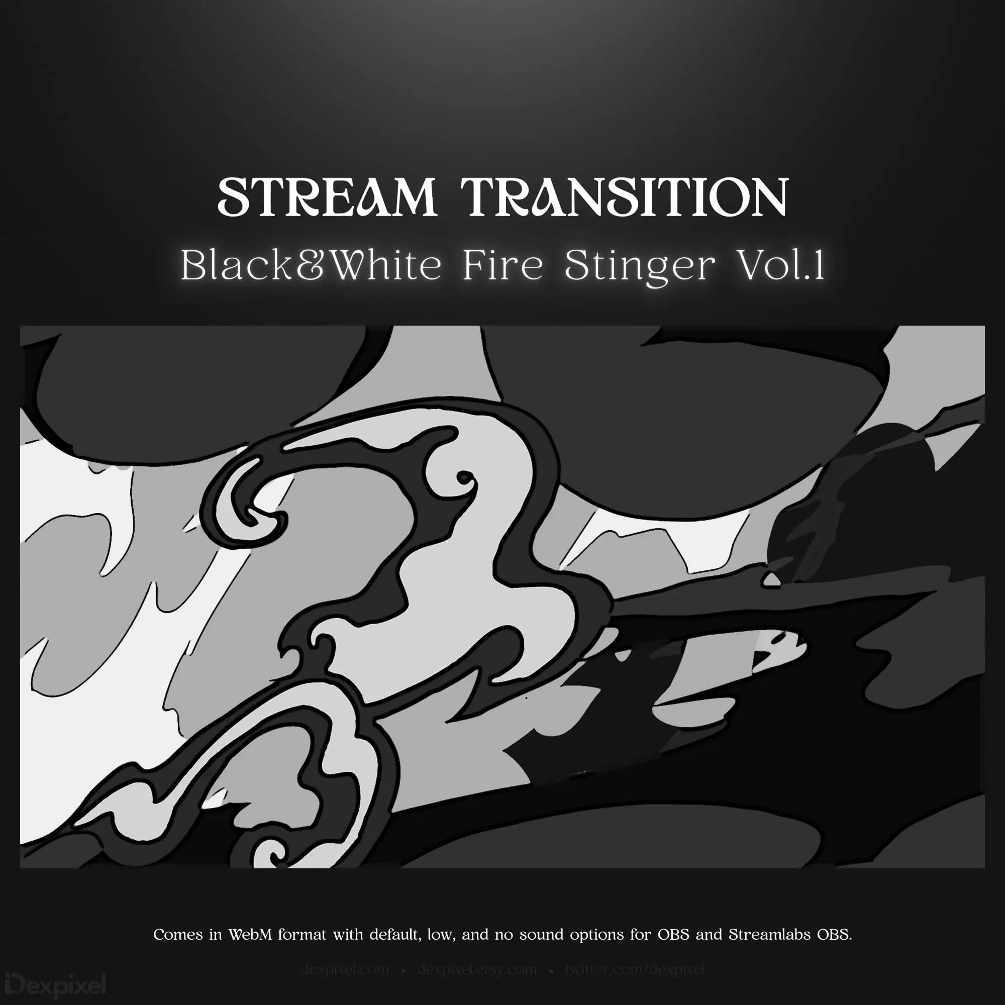 Black and white fire stinger stream transition.