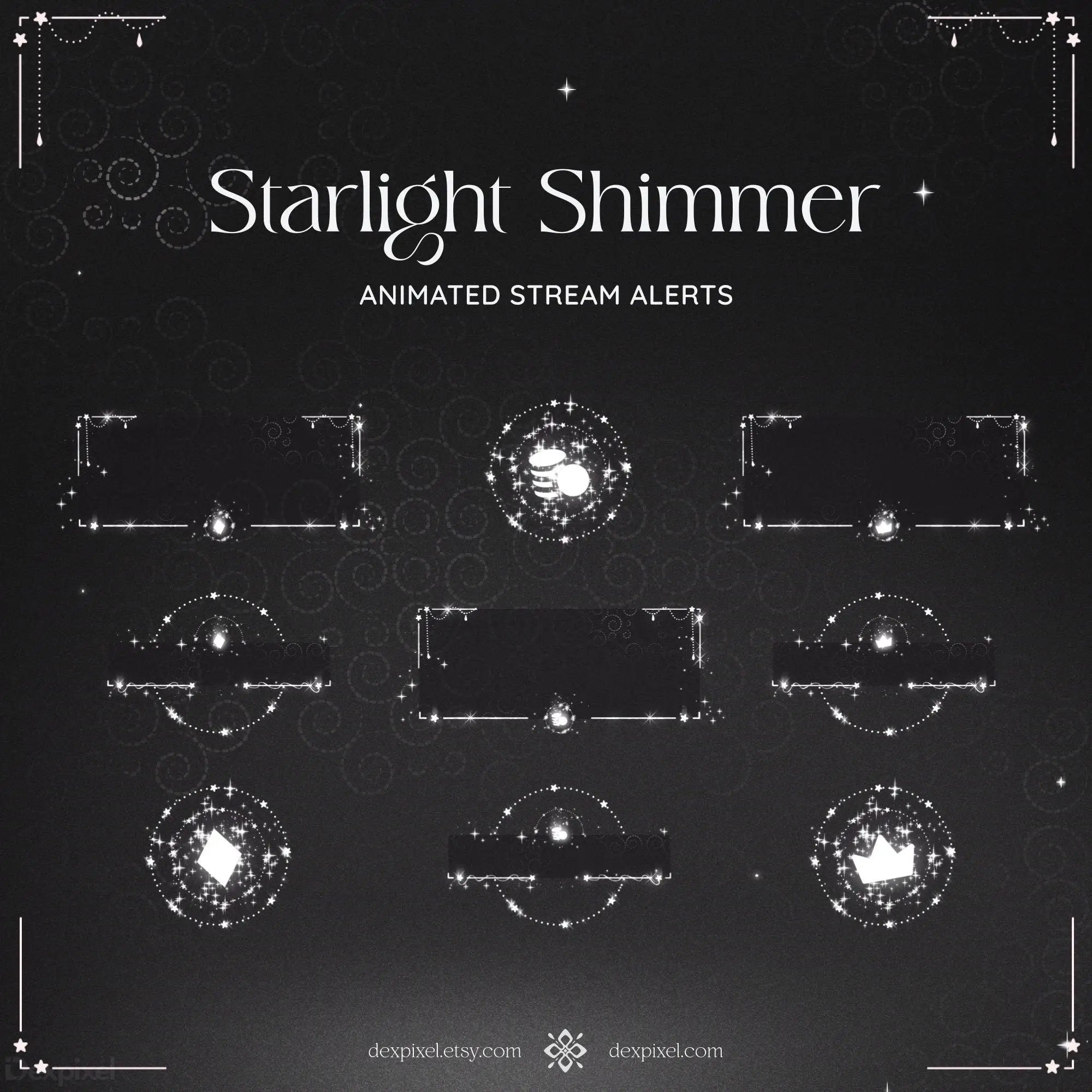 black white shimmer starlight animated alerts
