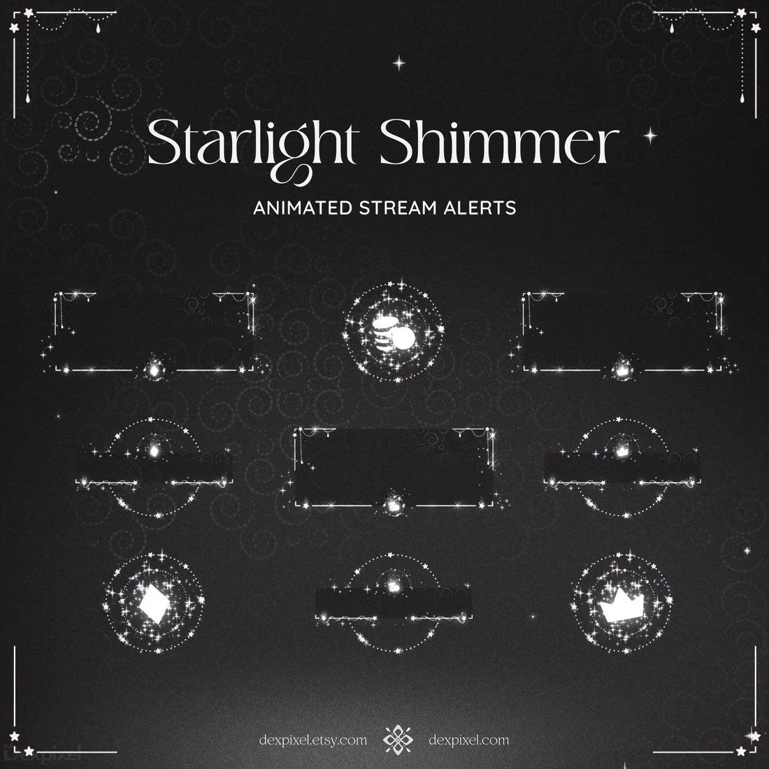 black white shimmer starlight animated alerts
