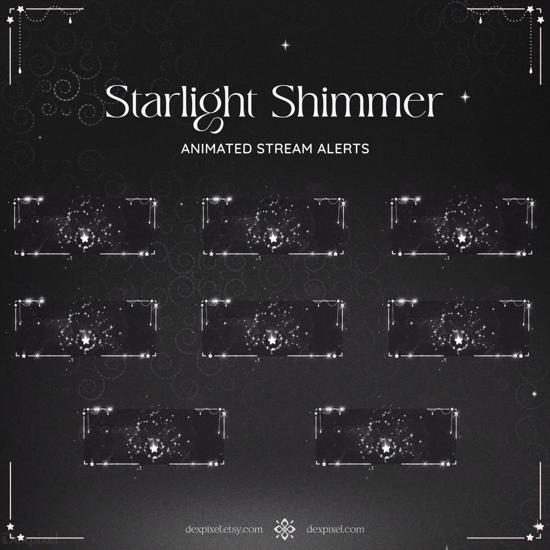 black white shimmer starlight animated alerts
