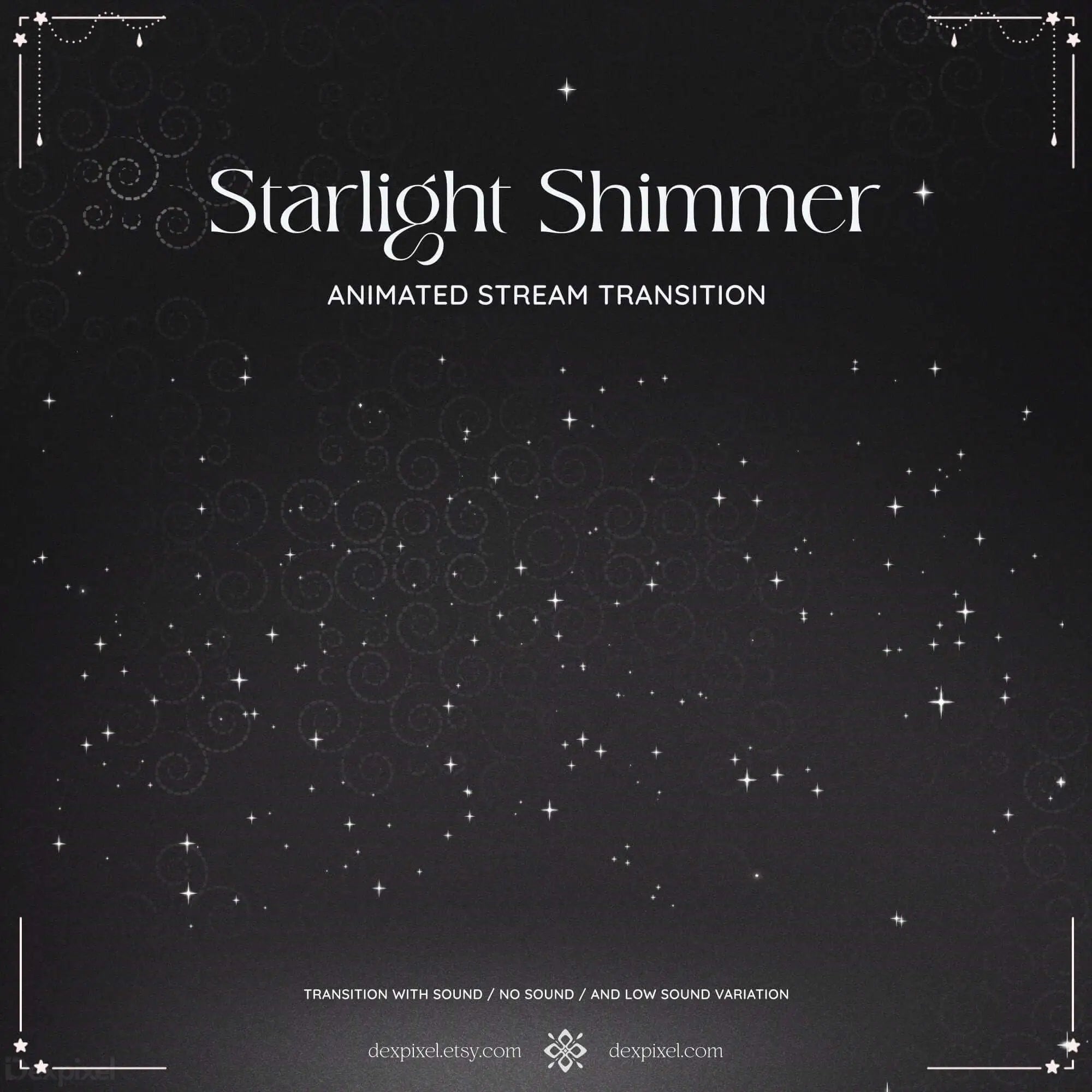 Animated Black and White Shimmer Starlight Stream Transition with twinkling effects