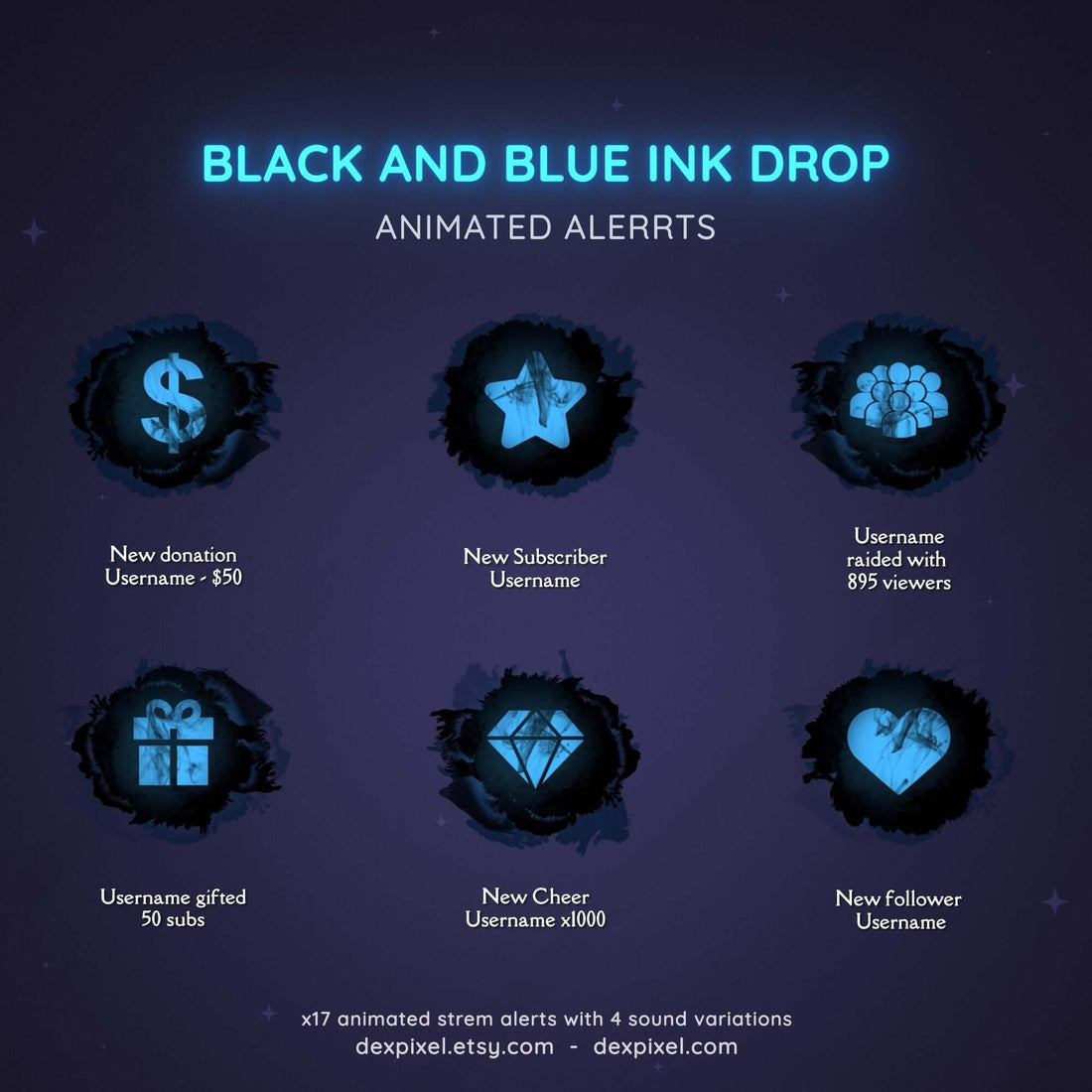 black blue ink drop animated stream alerts
