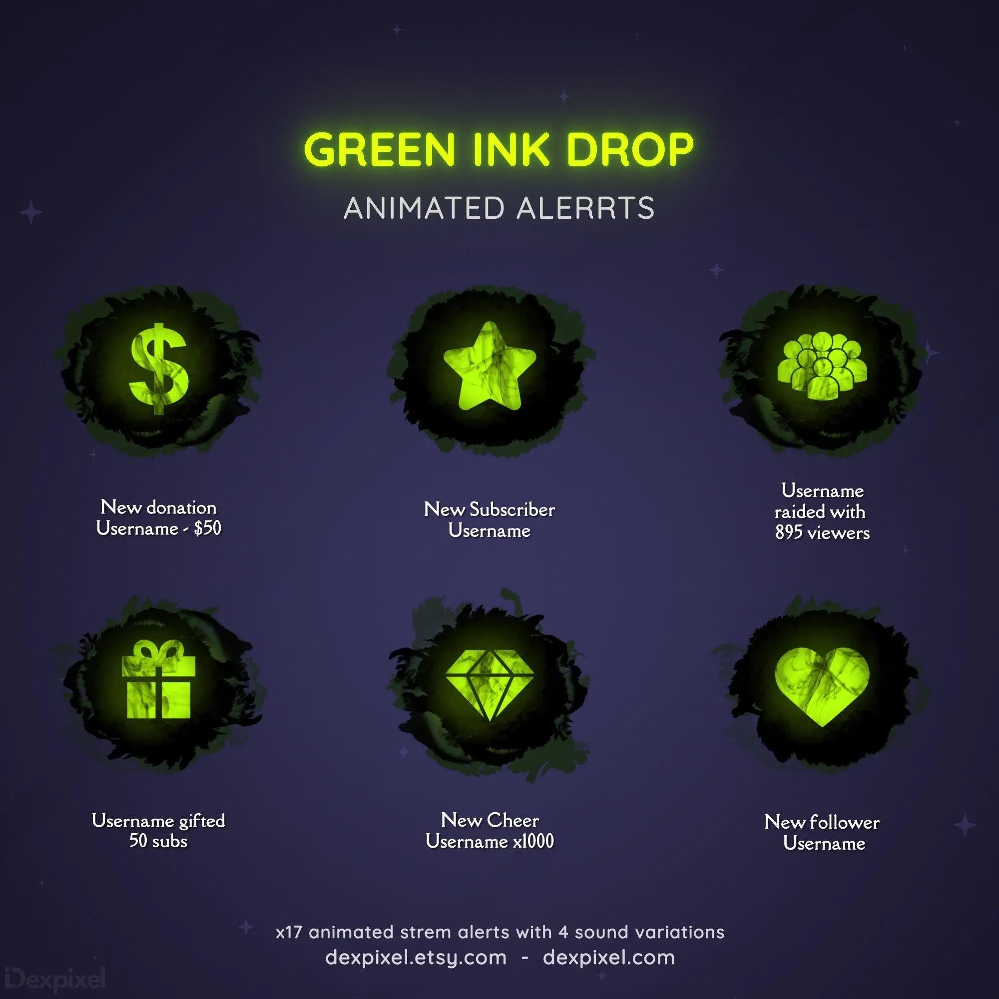 animated twitch alert black green
