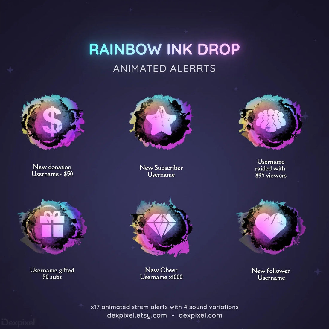 black iridescent rainbow ink drop stream alerts
