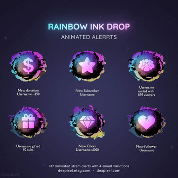 black iridescent rainbow ink drop stream alerts
