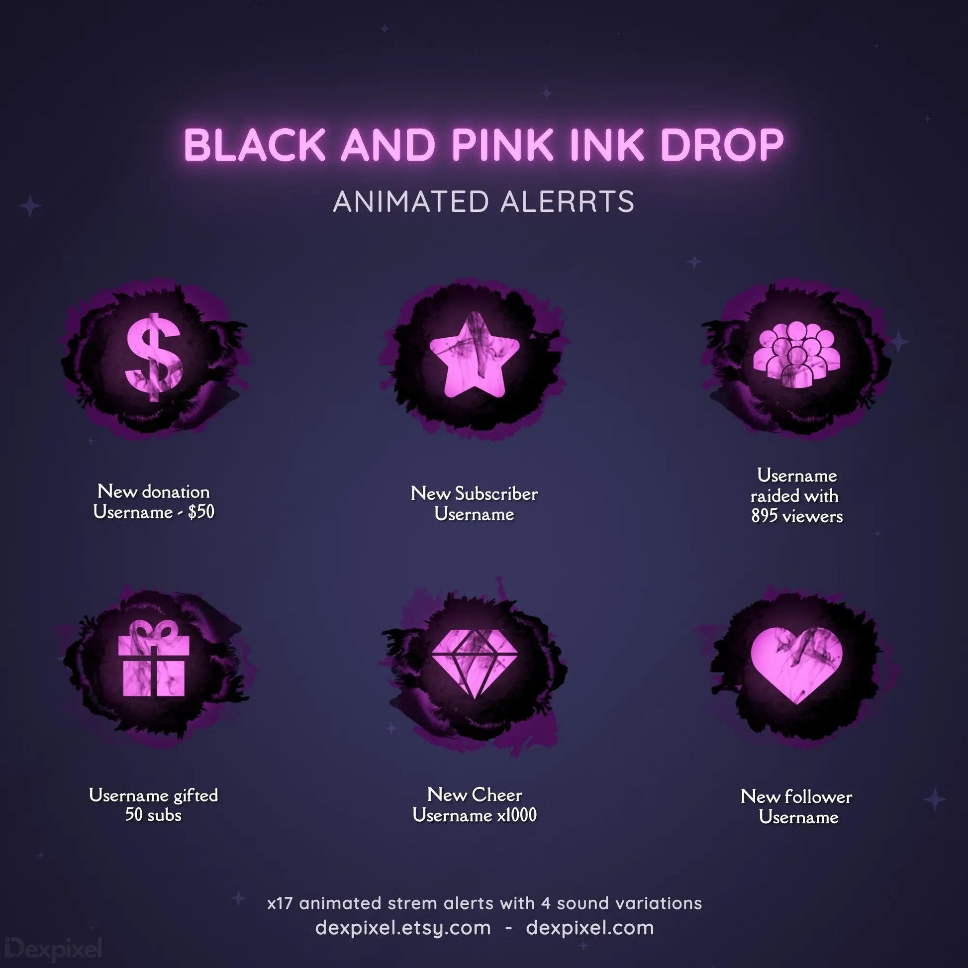 twitch alerts black pink animated
