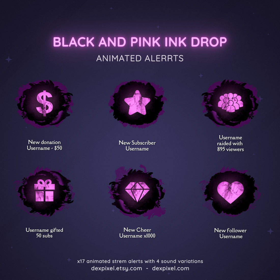 black pink ink drop twitch alerts
