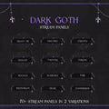 Dark gothic-themed Twitch stream panel set with coffin-shaped buttons and occult symbols.