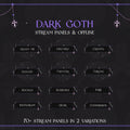 Dark gothic-themed Twitch stream panel set with twelve button options arranged in a grid.